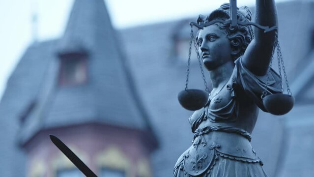 Statue of Lady Justice Liberty in Roemer Frankfurt Germany