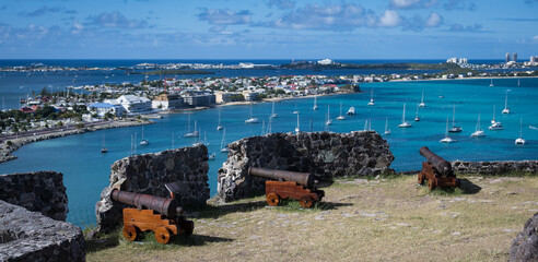 Marigot Bay and the marina on the French part of the Caribbean island of St Martin