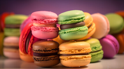 colorful macaroons on wooden background