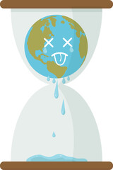 Stop global warming. cartoon character of Planet earth in hourglass limited time concept illustration.