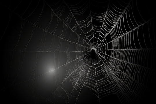 Spider web silhouette against black wall , Generative AI