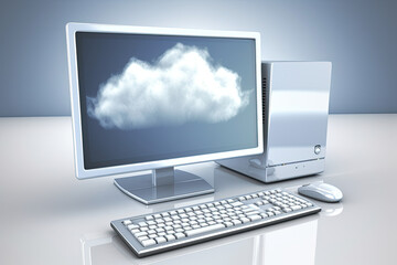 Fototapeta premium Computer mit Bild einer Wolke, Generative KI