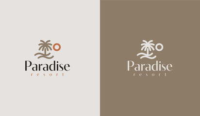 Beach Resort Palm Tree monoline. Universal creative premium symbol. Vector sign icon logo template. Vector illustration