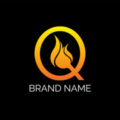 Letter q and fire icon logo design concept