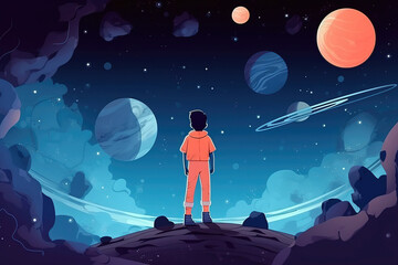 Kid astronaut space explorer. sketch art for artist creativity and inspiration. generative AI