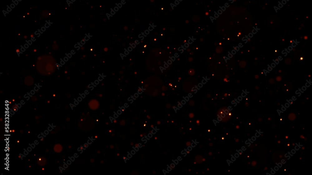 Poster abstract loop animation glow orange red dust particles floating on black background . seamless loop 