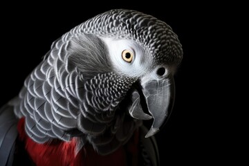 Obraz premium Intelligent African Grey Parrot Perched Proudly, created with Generative AI technology