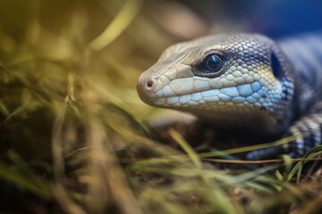 Intriguing Blue Tongue Skink Displaying its Unique Features, created with Generative AI technology