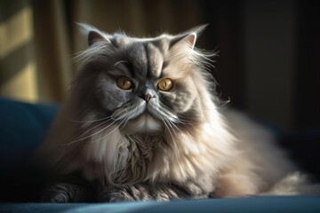 Regal British Longhair Cat Lounging in Luxury, created with Generative AI technology