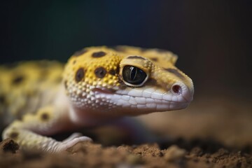 Obraz premium Fascinating Leopard Gecko Prowling in Its Habitat, created with Generative AI technology