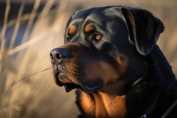 Obraz premium Loyal Rottweiler, created with Generative AI technology
