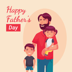 Fototapeta na wymiar Happy Father's Day. Vector illustration of father, son and cute daughter