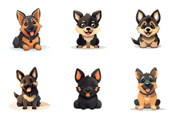 Fototapeta premium set of cute German Sheppards puppies, Chibi style illustration, transparent background, generative ai