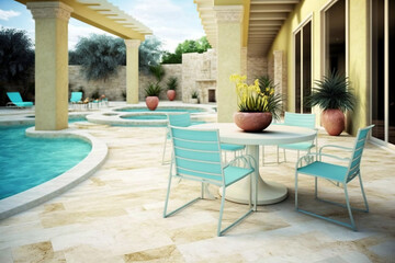Obraz premium Luxurious High Quality pool and back patio area. Generative AI. Generative, AI
