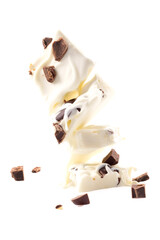 White nougat with nuts and melted dark chocolate stack, AI generative design element isolated on white