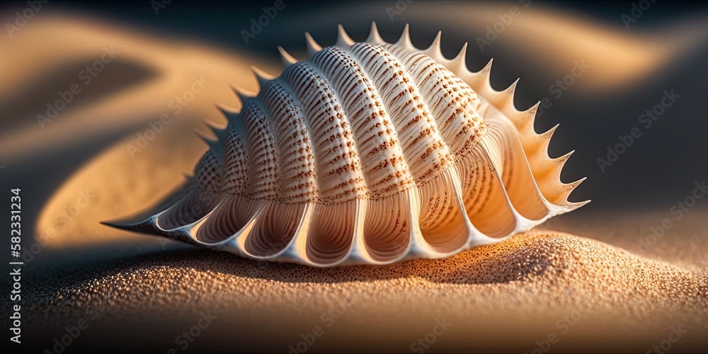 Poster shell on sand in close-up generative ai
