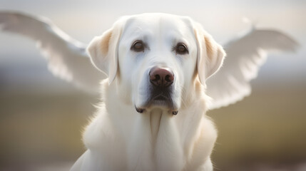 Dog in heaven. Dog loss concept. Labrador retriever. Generative AI.