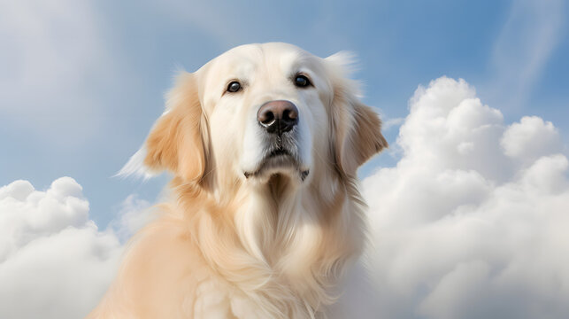 Dog in heaven. Dog loss concept. Labrador retriever. Generative AI.