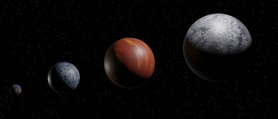 Planets of the Solar system, 3D rendering on a black background with stars