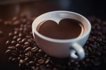 Coffee Cup with a Heart Shape in the Coffee - Generative AI