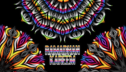 Beautiful ramadhan kareem lettering typography design with colourful mandala circle gradient line art