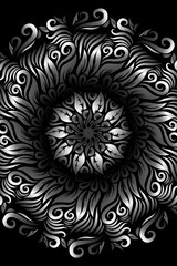 
Beautiful caleidoscope symmetrical Black and white gradient flowers line art of traditional background batik dayak ornament design template elements
