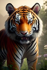 Wild tiger portrait in Asian jungle, Animal Wildlife Generative AI