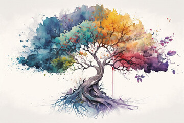 Obraz na płótnie Canvas The Tree Of Life In Colorful Spring Watercolor Painting Style, The Tree Of Life Watercolor Style, Spring Season, Generative Ai