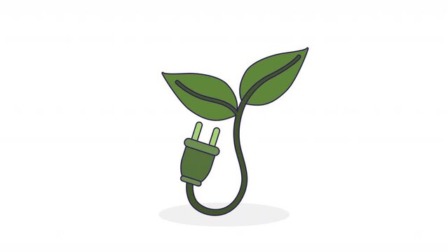 ecology energy plug with leafs animation