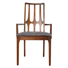 Product photo of a unique Mid Century Modern Dining Chair. Front hero view with no background.