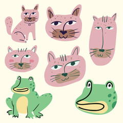 set of funny cartoon cats