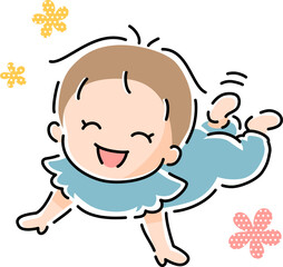 腹ばいで頭を上げる笑顔の赤ちゃん