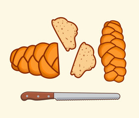 Creative Hi-Quality challah food Illustration, isolated menu cartoon drawing Art, sweet dinner braid symbol organic challah Vector Clip Art Design. 