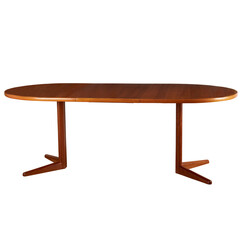 Extended round mid-century modern table. Wooden Danish modern design. No background. 