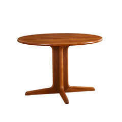 Table, round wood dining table. Vintage 1990s teak furniture. 