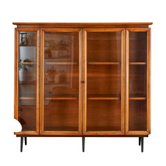 Display cabinet, Mid-Century Modern, Walnut Hutch. Wooden frame and shelves with glass windows. No...