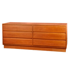 Teak 6 Drawer Dresser. Product photograph with no background.