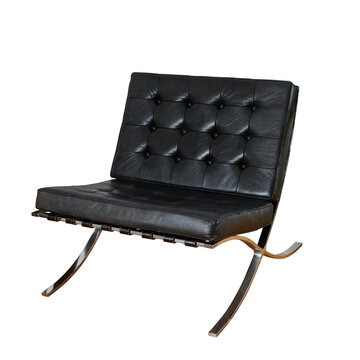 recommend clip art: Black leather chair with chrome metal frame. Vintage reproduction furniture.