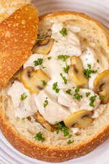 bread stuffed with chicken and mushrooms 