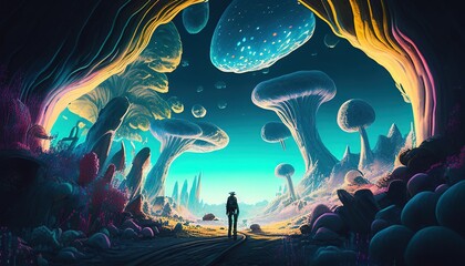 alien landscapes digital art illustration, Generative AI