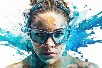 Swimmer with Goggles Swimming in a Pool Under The Water - Generative AI