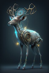 Meet Beautiful Futuristic Designer Art of Deer Animal: A Striking, Cool, Otherworldly, Artistic Illustration Ideal for High-Tech and Sci-Fi Design Projects (Generative AI)