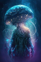 Meet Beautiful Futuristic Designer Art of Jellyfish Animal: A Striking, Cool, Otherworldly, Artistic Illustration Ideal for High-Tech and Sci-Fi Design Projects (Generative AI)