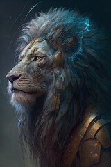 Step into the Future with a Beautiful Ethereal Lion Animal: A Beautifully Designed Artistic Illustration Perfect for High-Tech and Sci-Fi-Themed Projects (Generative AI)