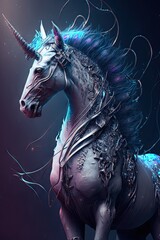 Futuristic Unicorn Beautiful Artistic Designer Illustration of Ethereal Animal Character with a Cool, Otherworldly Look, Ideal for High-Tech and Sci-Fi Designs (Generative AI)