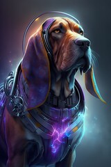 Meet Beautiful Futuristic Designer Art of Bloodhound dog Canine: A Striking, Cool, Otherworldly, Artistic Illustration Ideal for High-Tech and Sci-Fi Design Projects (Generative AI - obrazy, fototapety, plakaty