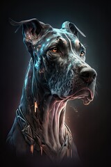 High-Tech and Sci-Fi Ready: A Stunning Cool Designer Illustration of an Ethereal Great Dane dog Canine with a Beautiful, Artistic, Futuristic, Otherworldly Look (Generative AI
