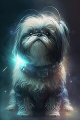 Step into the Future with a Beautiful Ethereal Lhasa Apso dog Canine: A Beautifully Designed Artistic Illustration Perfect for High-Tech and Sci-Fi-Themed Projects (Generative AI