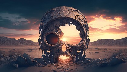 skull apocalypse portal digital art illustration, Generative AI