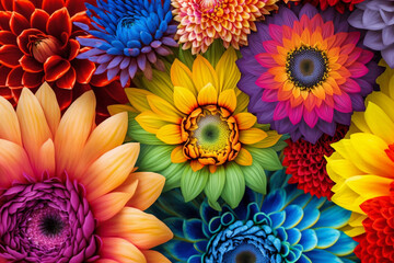 Fototapeta na wymiar Colorful Flower Panorama Background, Spring Season, Generative Ai